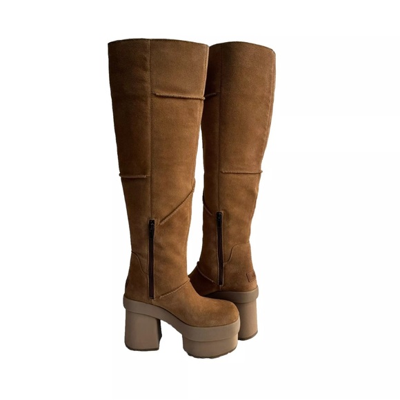 UGG NEW HEIGHTS PLATFORM XTRA CHESTNUT OVER THE KNEE SUEDE BOOTS US 5.5 - Picture 2 of 7